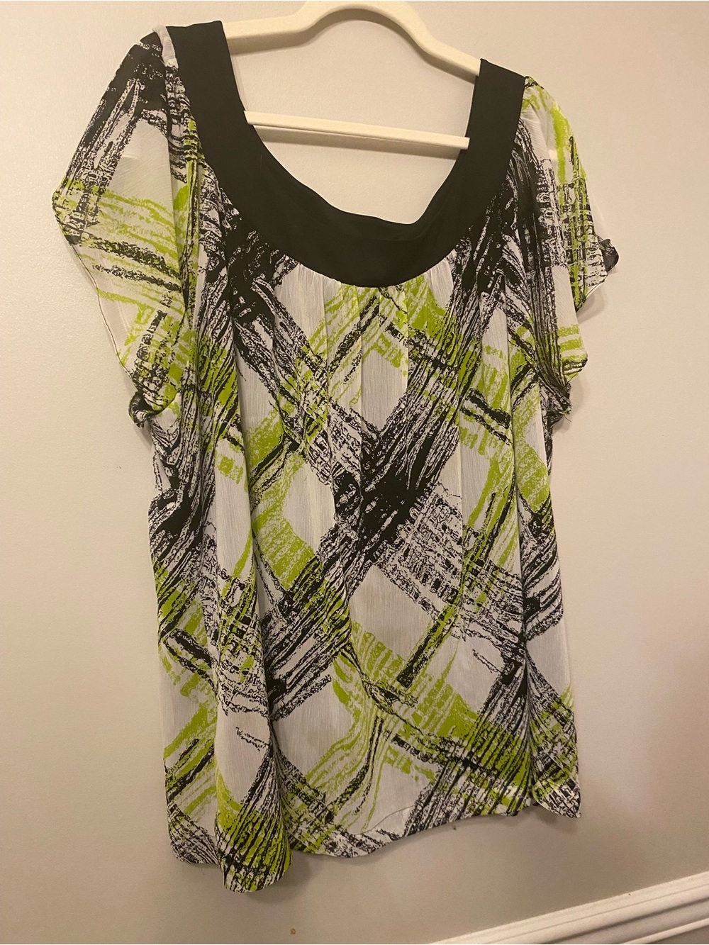 Cato Black & Lime Abstract Print Short Sleeve Blouse
